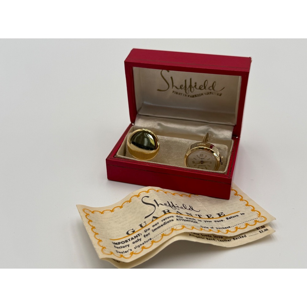 Vintage Sheffield Watch Cufflinks Gold Tone Locket Swiss Made Parts Repair Box